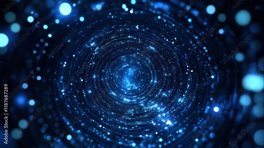 3D blue techno background. Big data visualization on dark space with dotted lines shape effect decoration. Modern graphic design element dots circle style concept for flyer, card, or brochure cover