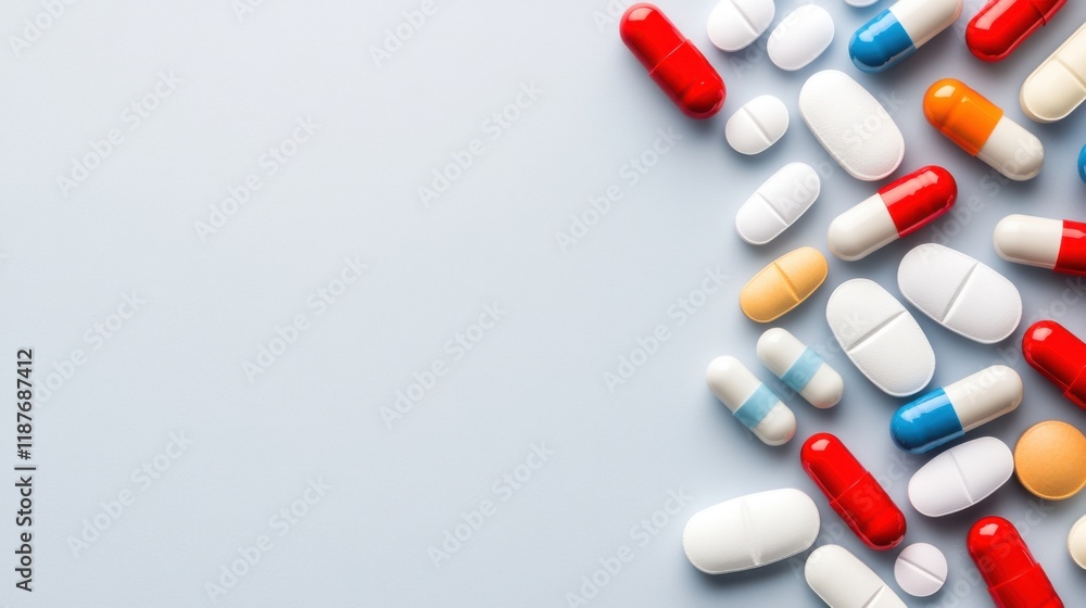Diverse Array of Colorful Capsules and Tablets on Soft Background Representing Health and Medications Diverse Array of Colorful Capsules and Tablets on Soft Background Representing Health and Medications