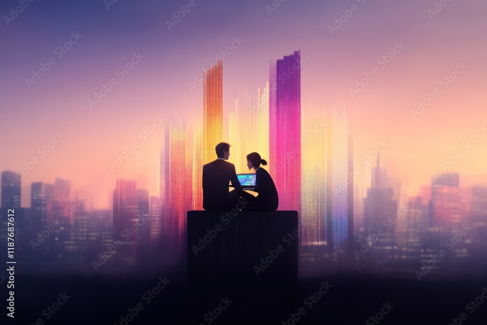 Sunset business meeting urban skyline digital collaboration modern city elevated perspective innovation insights Sunset business meeting urban skyline digital collaboration modern city elevated perspective innovation insights