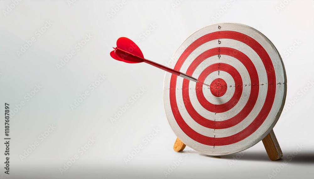 Red dart hitting the bullseye of a target. Red dart hitting the bullseye of a target.