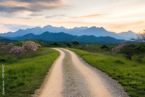 Winding gravel road journey mountain landscape nature scene tranquil environment scenic viewpoint adventure exploration photo