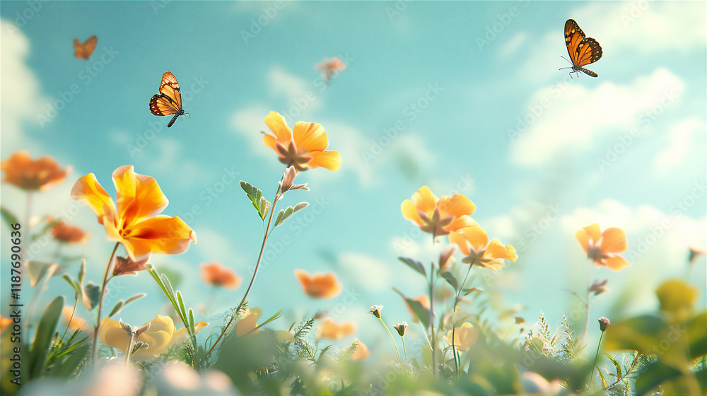 Flowers field against the blue sky, version 41 Flowers field against the blue sky, version 41