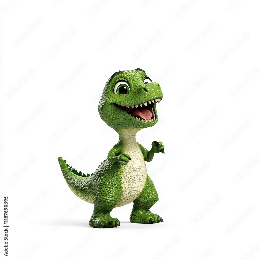 Fototapeta premium Cheerful Green Dinosaur Character with Big Smile and Playful Expression Perfect for Children's Themes and Fun Illustrations