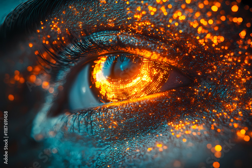 A cybernetic eye with glowing components scanning the environment, symbolizing the future of bionics photo