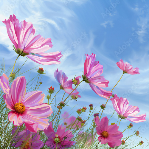 Flowers field against the blue sky, version 39 photo