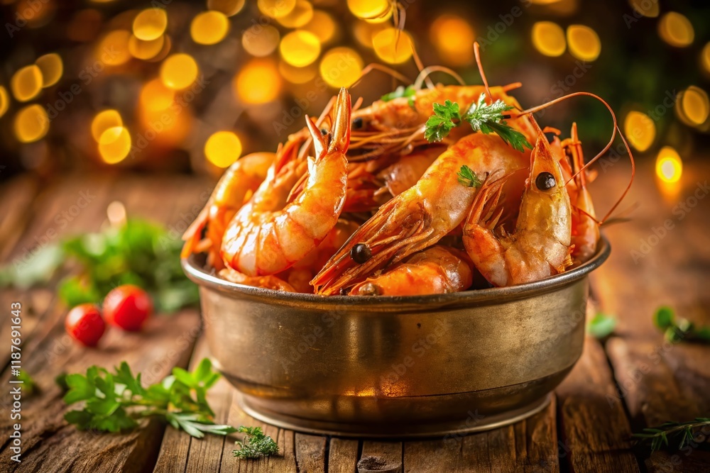 Delicious Indonesian Fried Prawns with Bokeh Background - Seafood Dish Delicious Indonesian Fried Prawns with Bokeh Background - Seafood Dish