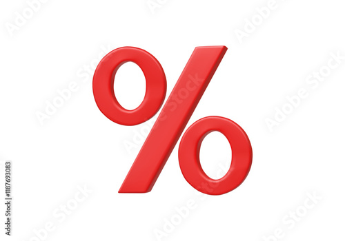 3D vector render illustration of red percent symbol icon for price reduction, interest, promotion, calculation isolated on white background. or displaying interest values ​​in financial businesses