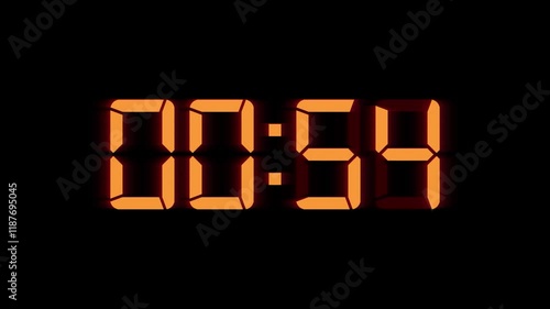 Digital countdown timer one minute animation from 60 to 0 seconds, 60 seconds digital countdown, Countdown timer, Countdown video