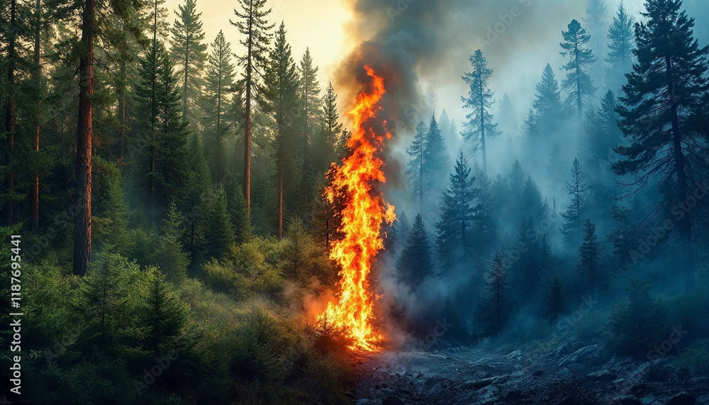 pine forest before and after the fire. pine forest before and after the fire.