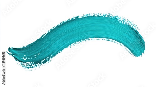 Abstract teal paint stroke, brush, texture, design element, isolated on white background.