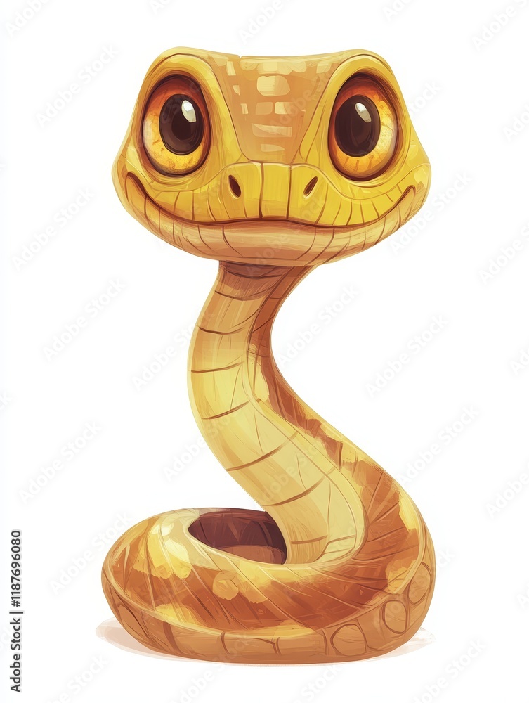 Fototapeta premium Cute cartoon snake with big eyes in a coiled pose