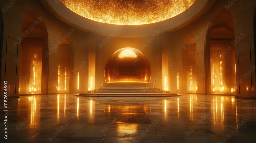 Obraz premium Golden Throne Room: A Digital Realm of Majesty and Light