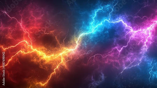 Fiery orange and cool blue lightning clash dramatically. Ideal for energy, power, or conflict themes.