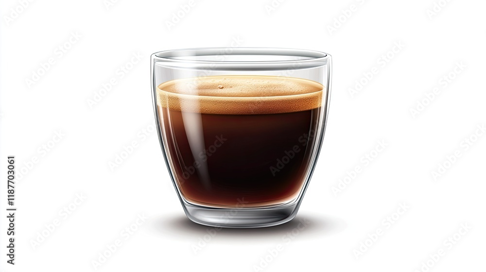 Espresso in a glass cup with crema on a white background. Espresso in a glass cup with crema on a white background.