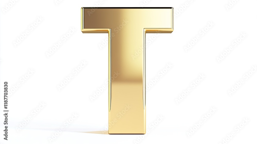 Golden 3D letter T, uppercase, isolated on white background. Golden 3D letter T, uppercase, isolated on white background.