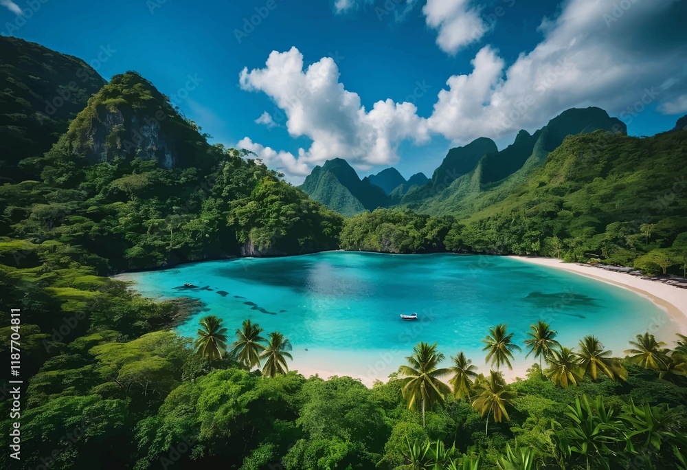 Fototapeta premium Beautiful and Peaceful Nature Scenery Illustration Landscape Countryside Tranquil Vibrant and Colorful