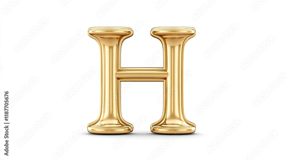 3D rendered golden letter H, isolated on white background. 3D rendered golden letter H, isolated on white background.