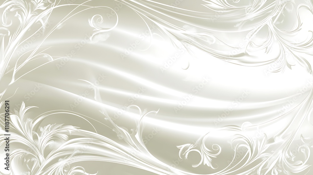 Elegant White Floral Design on Cream Silk Background Elegant White Floral Design on Cream Silk Background