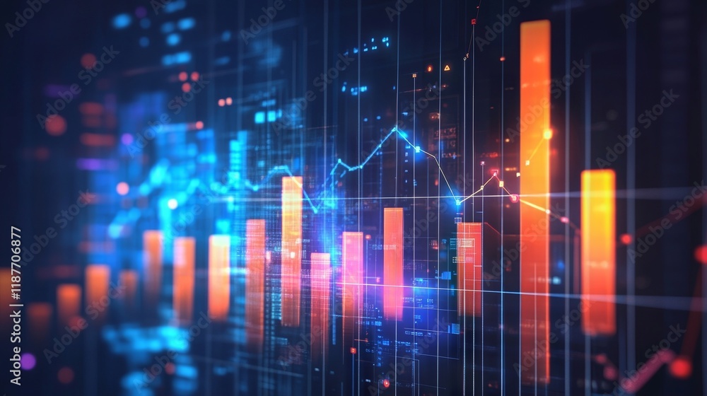 Digital financial data display with vibrant bar and line graphs Digital financial data display with vibrant bar and line graphs