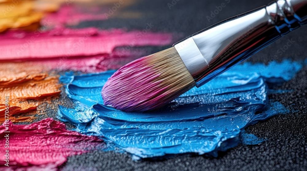 Fototapeta premium Vibrant Brushstroke on Textured Canvas - Artistic Creativity Unleashed