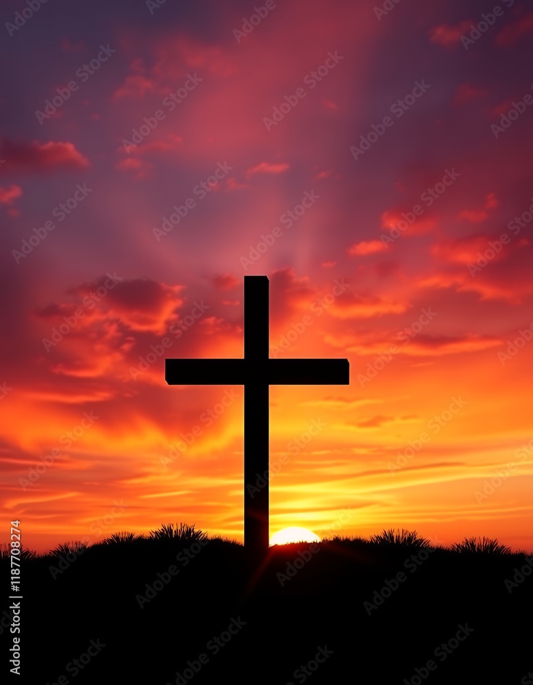 A silhouette of a cross against a vibrant sunset. A powerful image representing faith, hope and peace. A silhouette of a cross against a vibrant sunset. A powerful image representing faith, hope and peace.