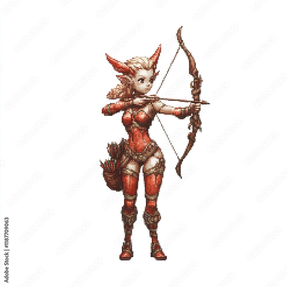 Pixel Art Female Archer Aims Bow and Arrow Pixel Art Female Archer Aims Bow and Arrow