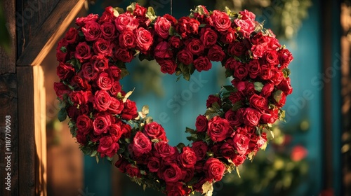 Heart-Shaped Rose Wreath: A Symbol of Love and Romance photo