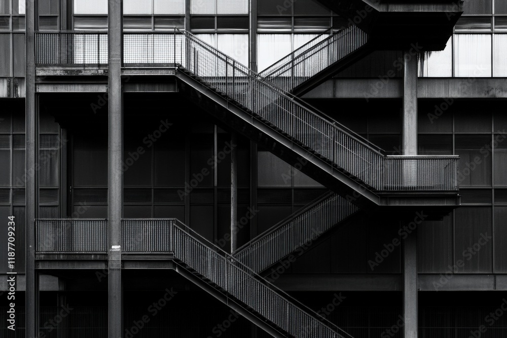 Fototapeta premium Industrial metal staircase in urban setting with geometric patterns