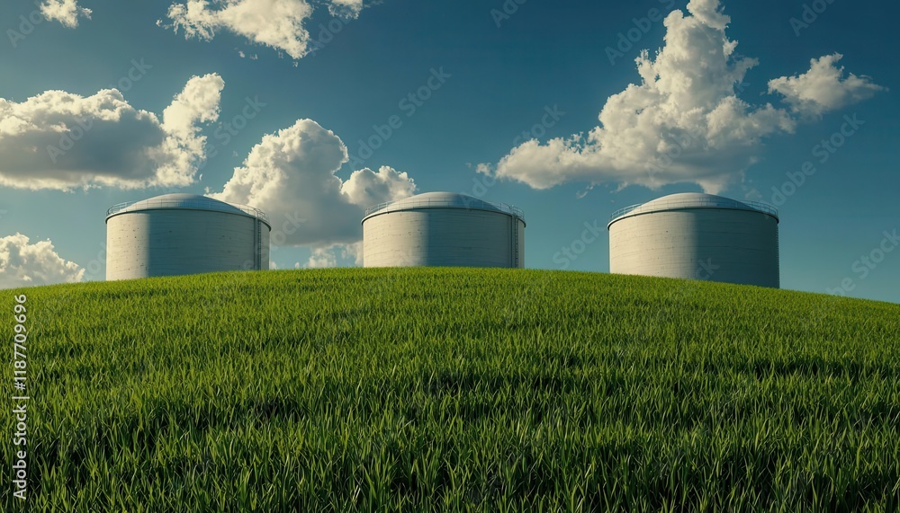 Carbon storage facility with green energy infrastructure, symbolizing the intersection of technology, environment, and financial sustainability Carbon storage facility with green energy infrastructure, symbolizing the intersection of technology, environment, and financial sustainability