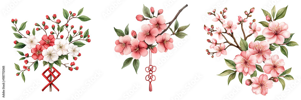 The image features elegant floral arrangements with pink blossoms, green leaves, and decorative elements. The image features elegant floral arrangements with pink blossoms, green leaves, and decorative elements.