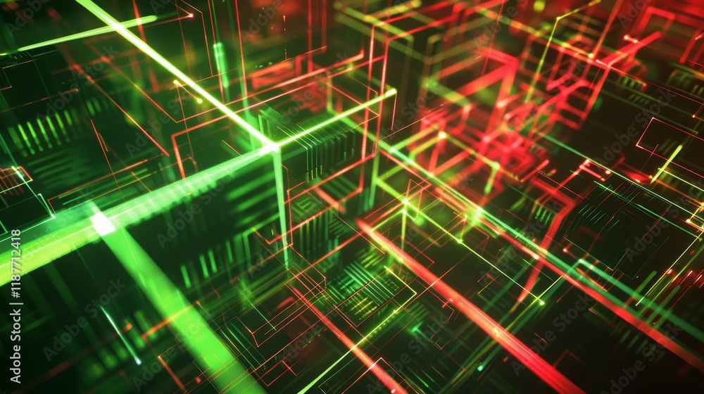 Obraz premium Abstract Green Red Digital Network Wallpaper