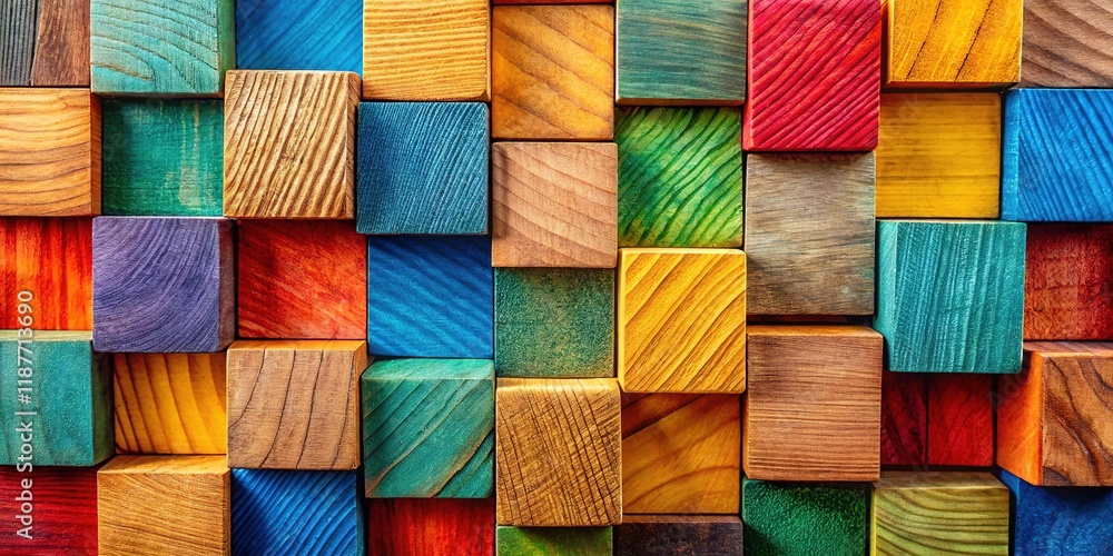 Vibrant wooden blocks, a colorful backdrop. AI-generated image. Vibrant wooden blocks, a colorful backdrop. AI-generated image.