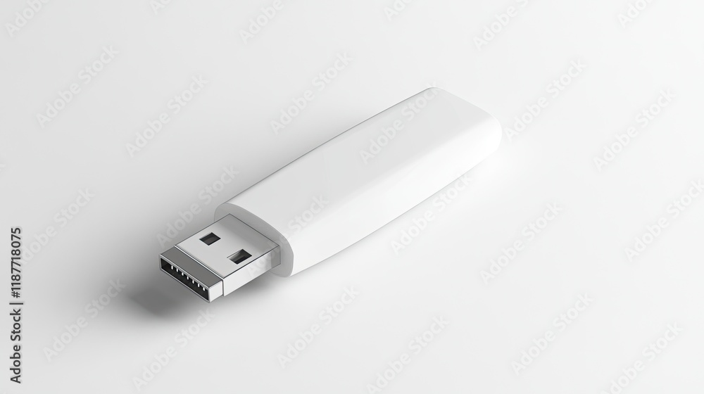 White USB flash drive isolated on white background. Clean, simple design, perfect for mockup. White USB flash drive isolated on white background. Clean, simple design, perfect for mockup.