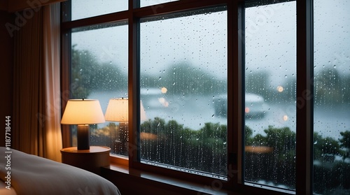 hotel bedroom in the rainy season