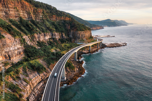 Aerial view of Sea Cliff bridge along the coast, Sydney, Australia
