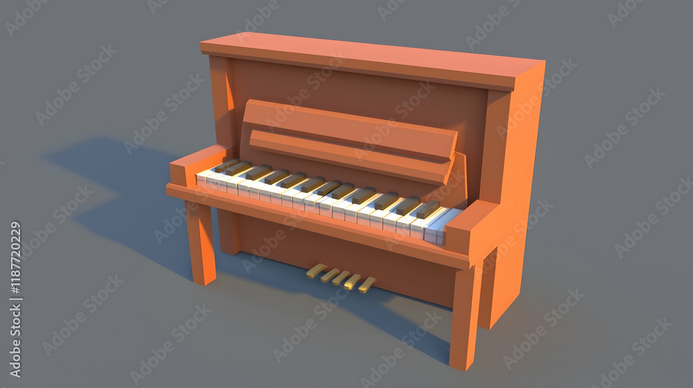 Low-poly upright piano, digital rendering, grey background, music lesson illustration Low-poly upright piano, digital rendering, grey background, music lesson illustration