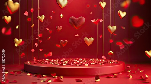 Romantic Red and Gold Hearts Valentine's Day Scene photo