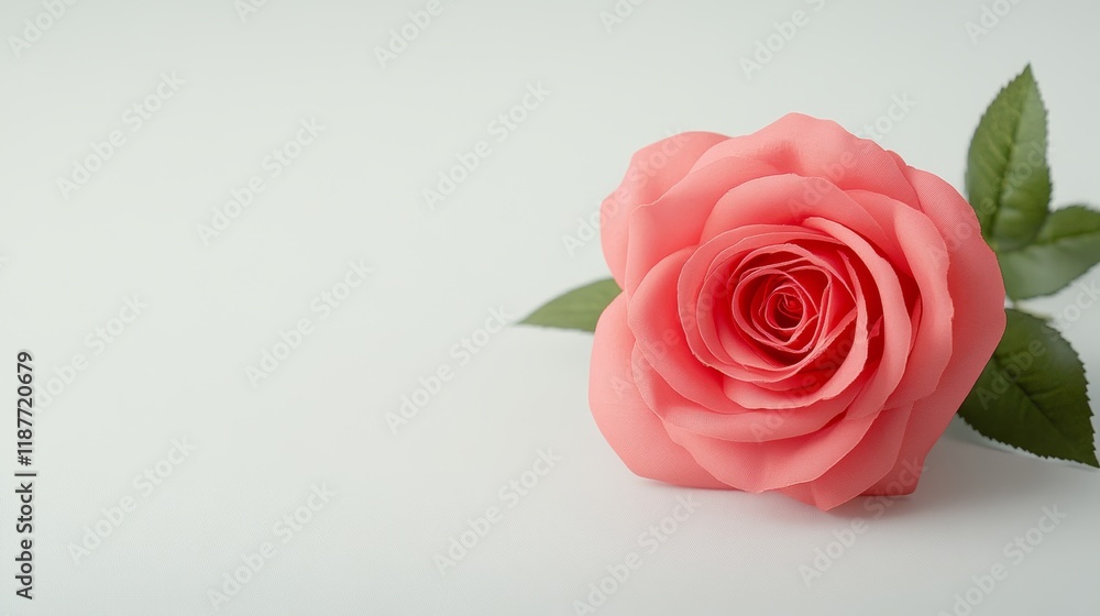 Elegant pink rose on soft background with green leaves Elegant pink rose on soft background with green leaves