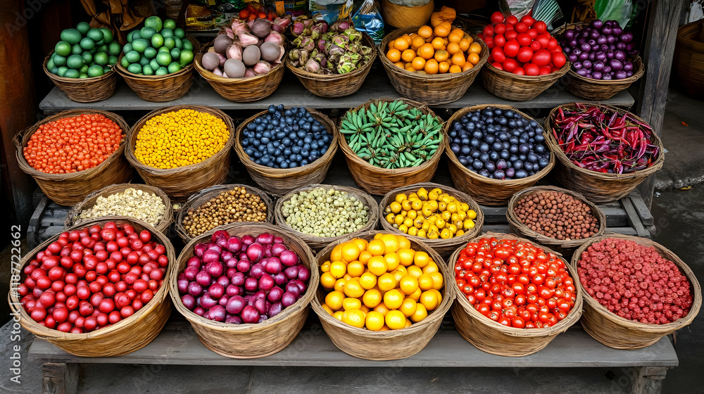 custom made wallpaper toronto digitalIllustration of Vibrant Market Fruits, Vegetables, and Spices Display