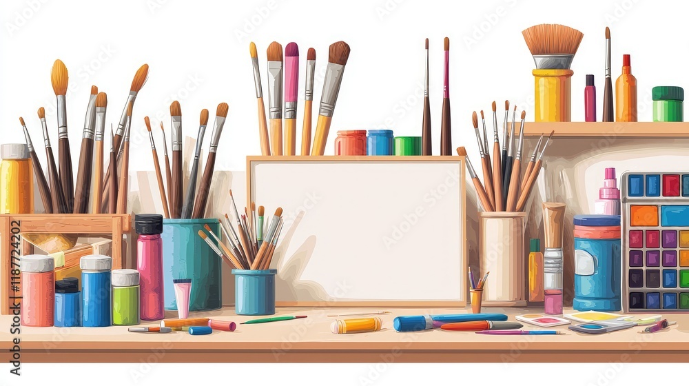 Obraz premium Art Supplies and Tools in Creative Workspace for Painting Activities