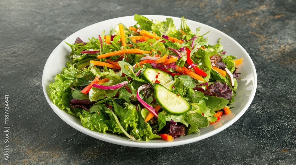 Fresh Colorful Salad with Vegetables on White Plate Fresh Colorful Salad with Vegetables on White Plate