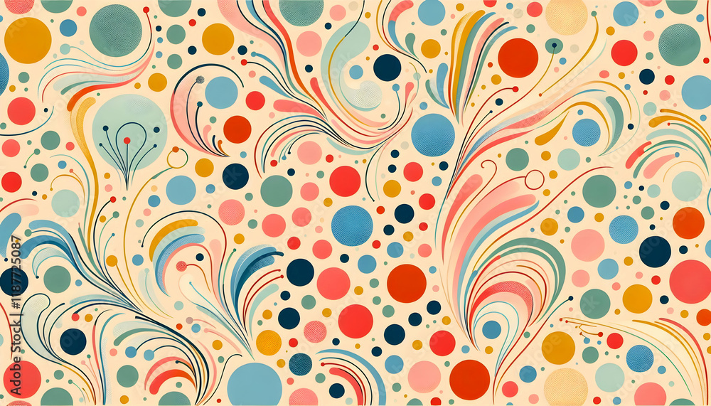 A pattern of colorful polka dots on a soft peach background A pattern of colorful polka dots on a soft peach background