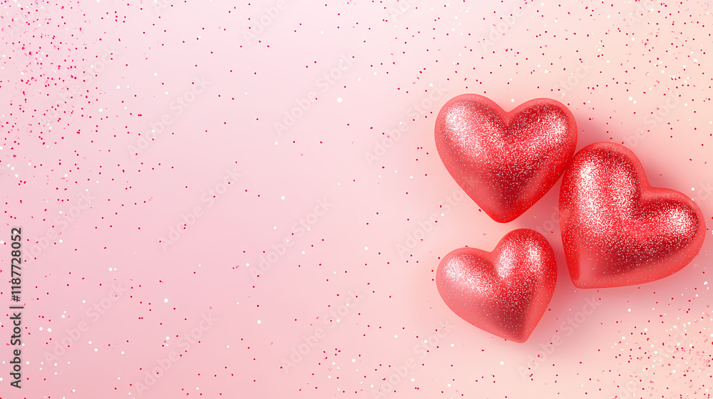 Fototapeta premium Glittering hearts adorning a romantic background