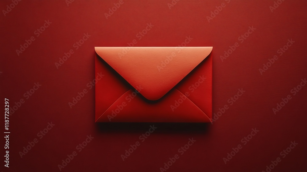 Elegant red envelope on textured surface Elegant red envelope on textured surface