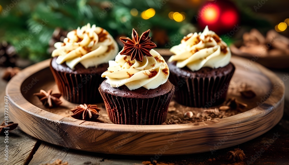 Delicious chocolate cupcakes with buttercream frosting cozy kitchen food photography rustic setting close-up sweet treats Delicious chocolate cupcakes with buttercream frosting cozy kitchen food photography rustic setting close-up sweet treats