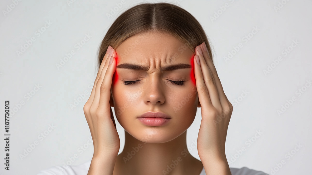 Woman Suffering from Headache or Migraine with Pain Highlight Woman Suffering from Headache or Migraine with Pain Highlight