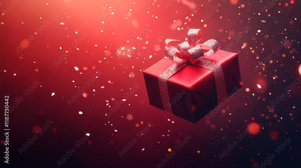 Festive surprise of a sparkling red gift box Festive surprise of a sparkling red gift box