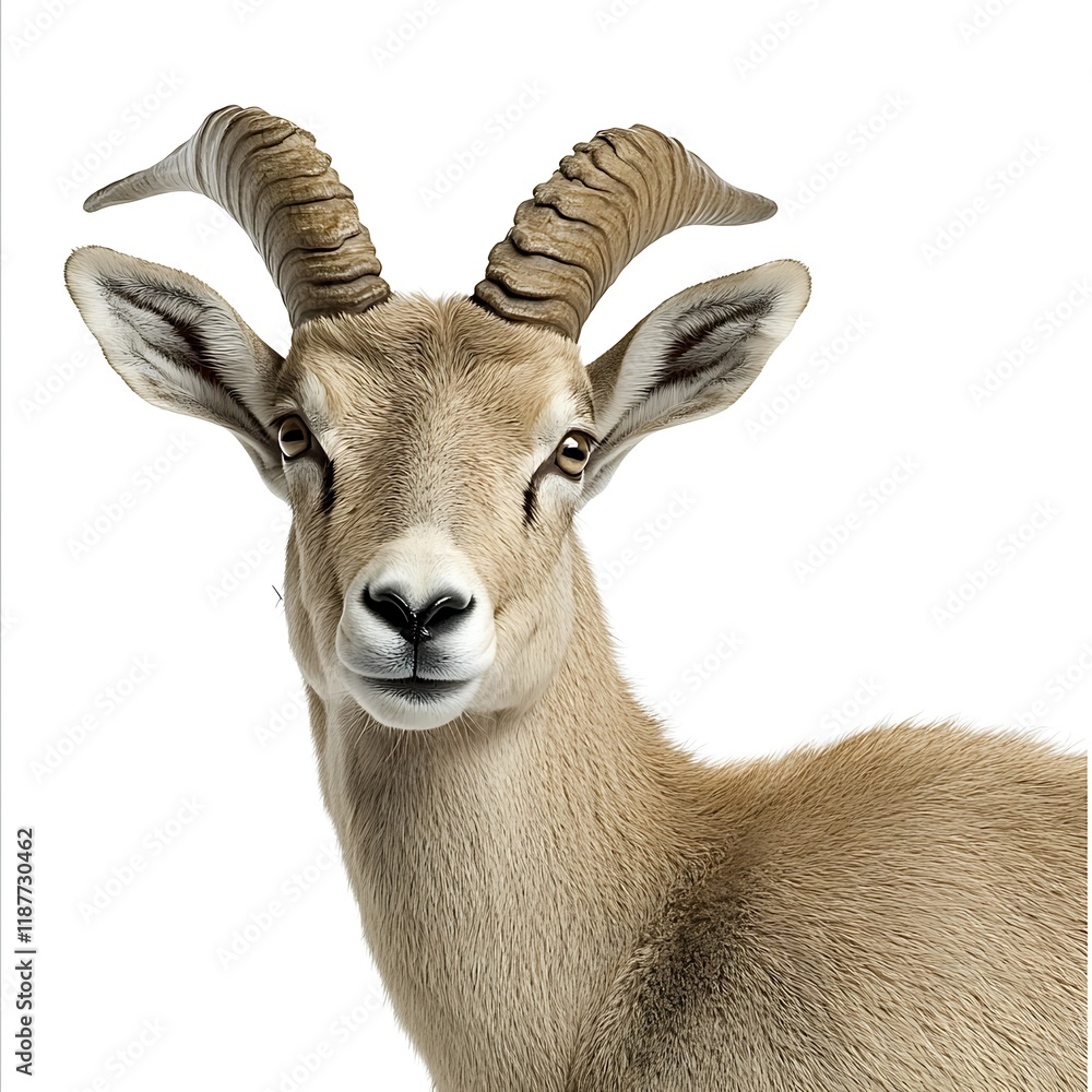 Obraz premium Male mountain goat portrait, wildlife, animal, close-up, white background, nature