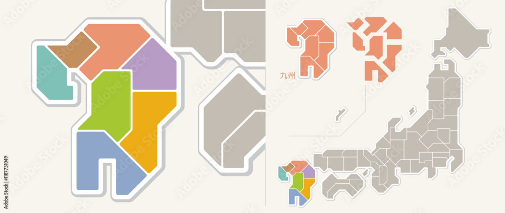Obraz premium 日本地図 九州地方 色分け シンプル