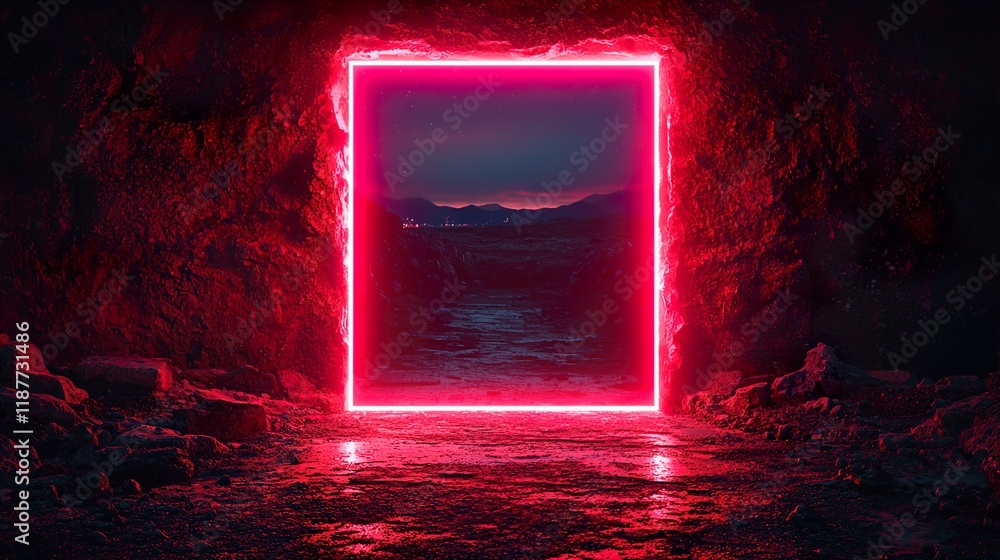Abstract neon background with geometric shape, Beautiful frame and extraterrestrial landscape Abstract neon background with geometric shape, Beautiful frame and extraterrestrial landscape